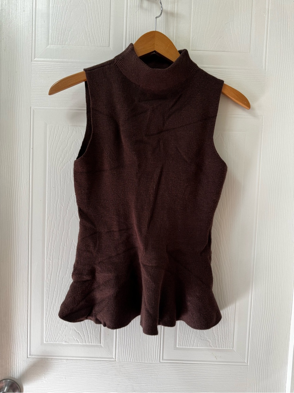 Stitches & stripes  Sleeveless Mock Neck Peplum Tank - Chocolate Brown